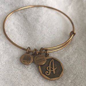 alex and ani “A” initial bracelet in gold